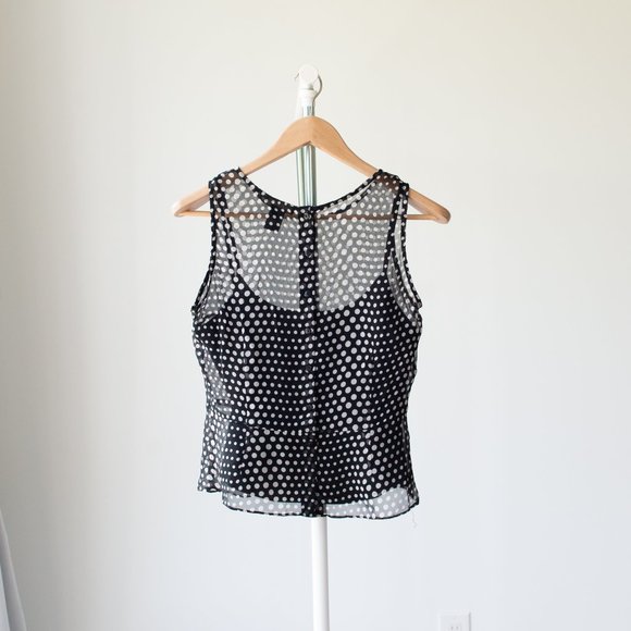 Silk peplum sleeveless black and white polka dot top size medium - Picture 7 of 15
